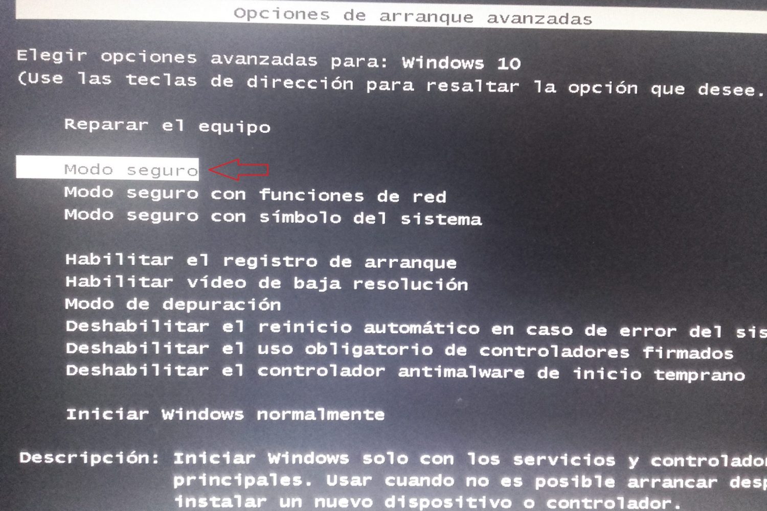 Windows 10 en modo seguro