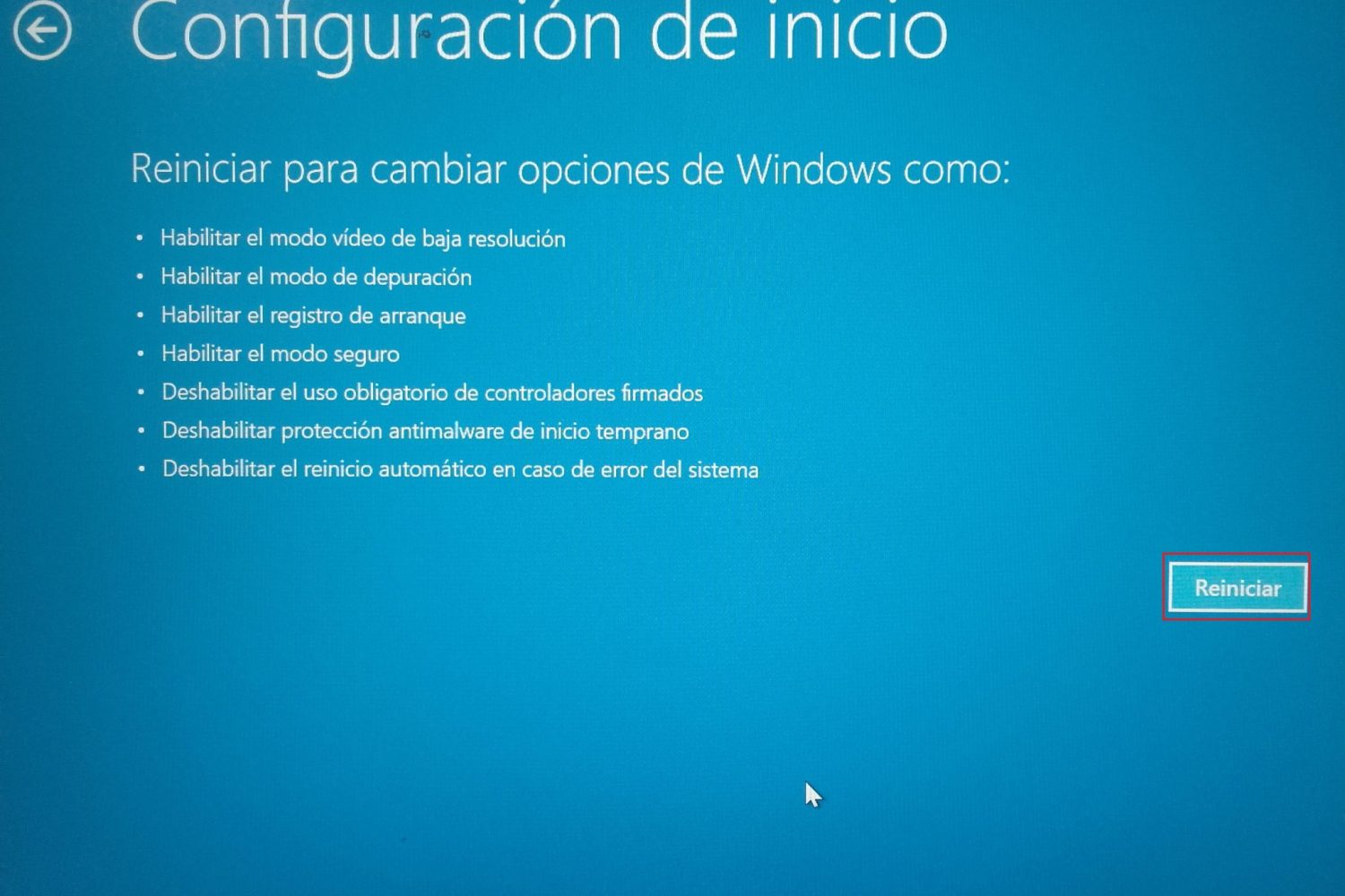 reiniciar en modo seguro en Windows 10